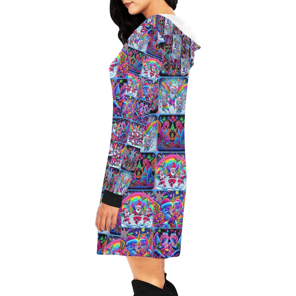 “Psychedelic Toking Christmas Angels” Women’s Hoodie Mini Dress – Sizes XS – 2XL