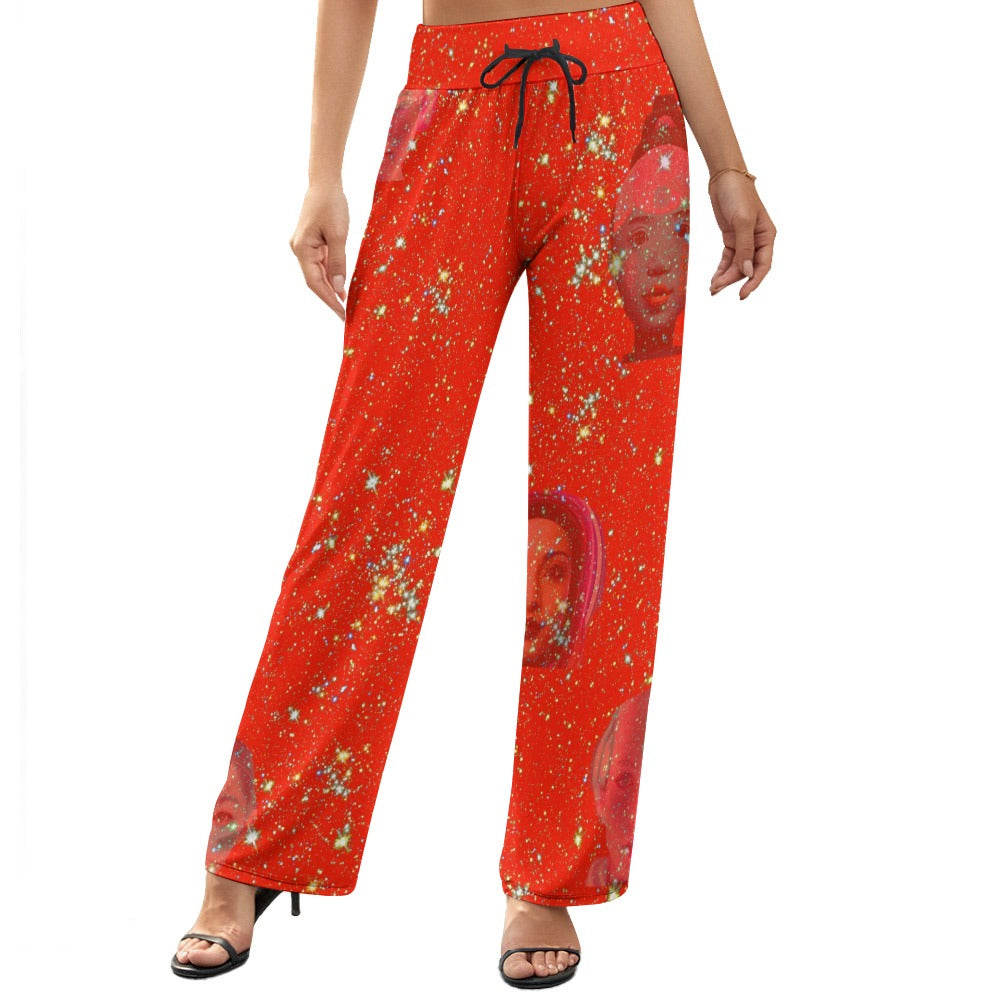 "Girls from Quintuplet Galaxy Cluster See Red" Women's Wide Leg Pants