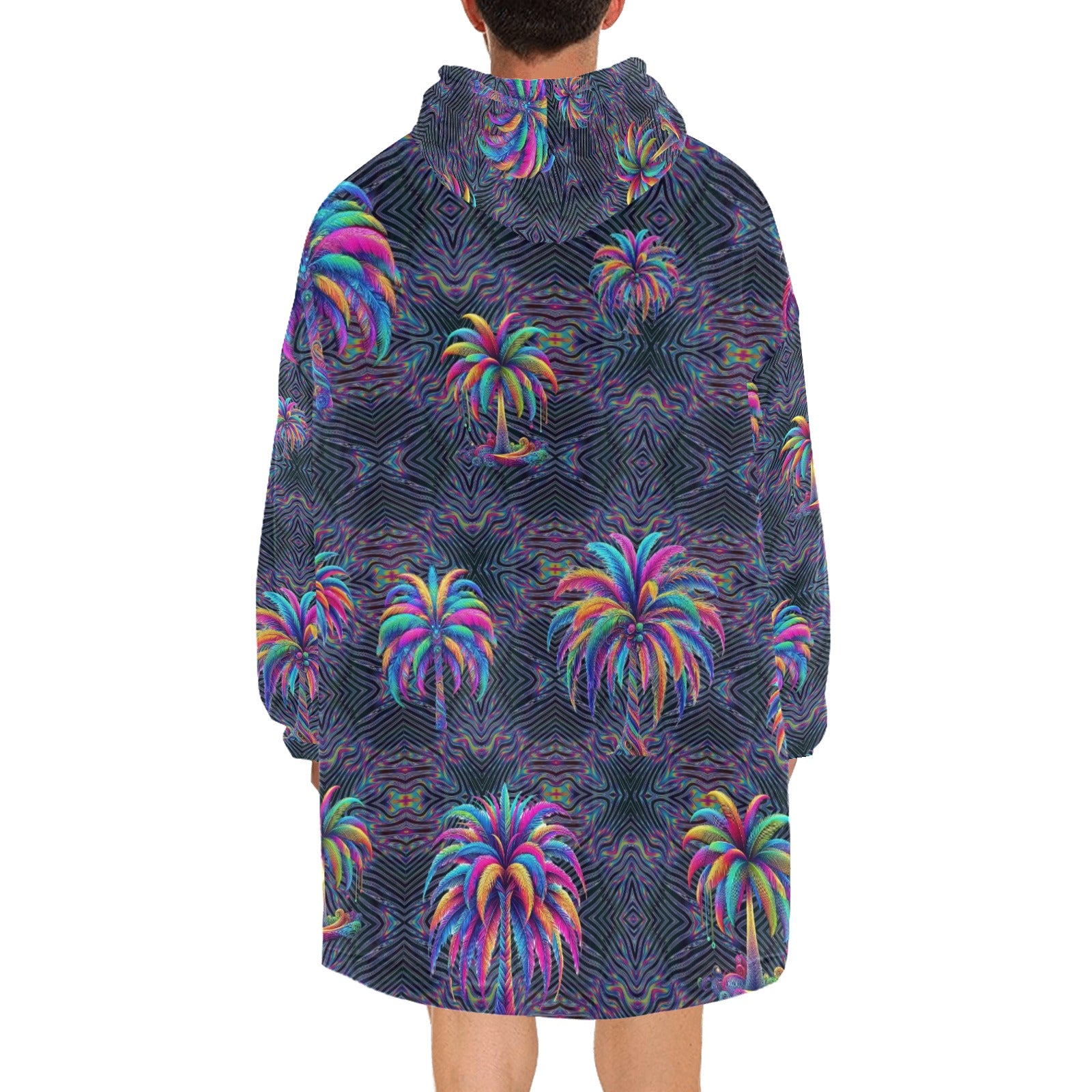 “Psychedelic Neon Palm Tree Ulterior Universe” Men's Blanket Hoodie – One Size