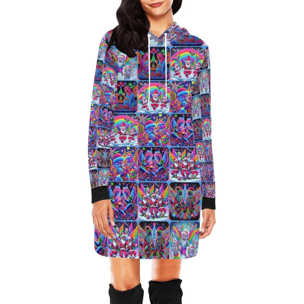 “Psychedelic Toking Christmas Angels” Women’s Hoodie Mini Dress – Sizes XS – 2XL