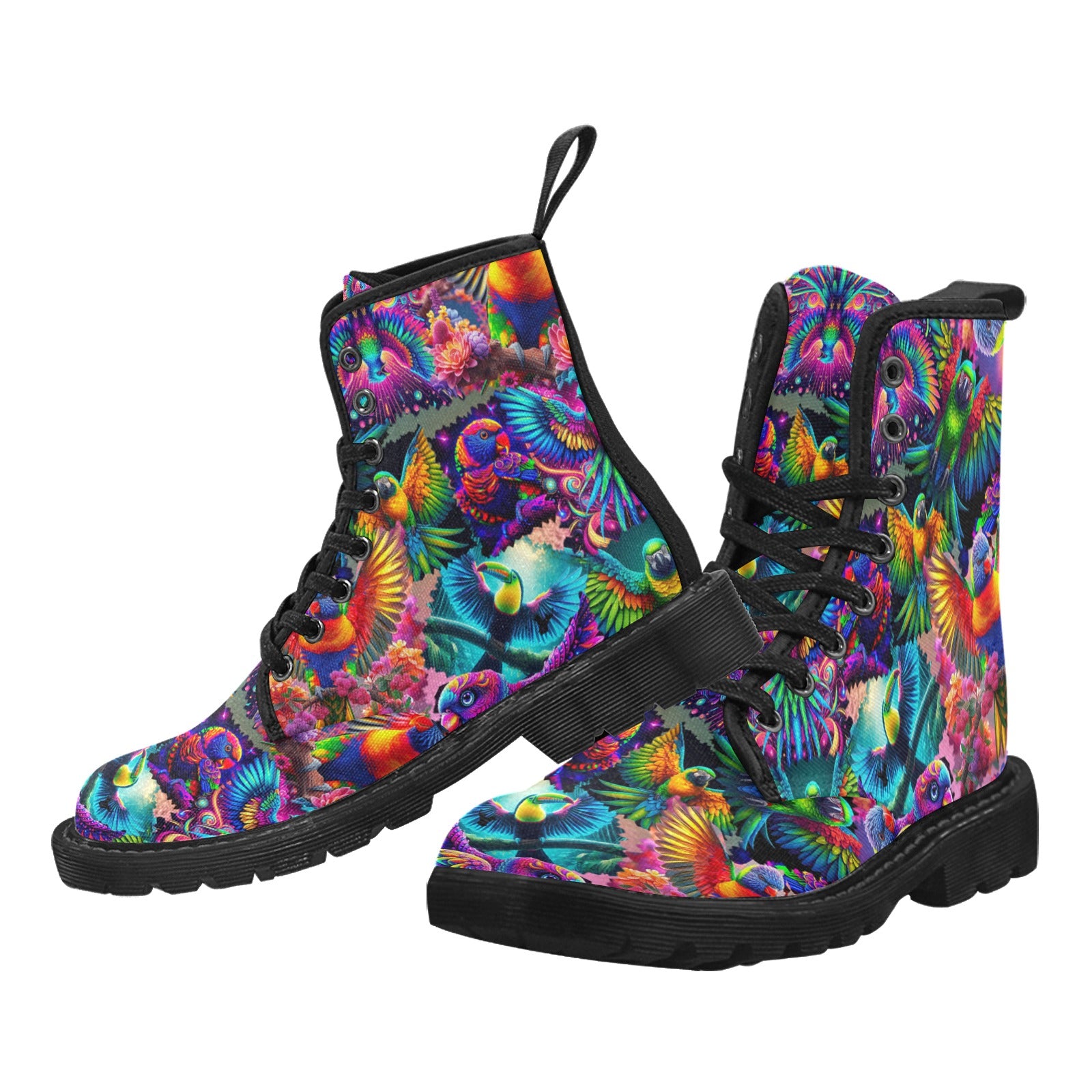 “Neon Aviary” Women's Lace Up Canvas Boots