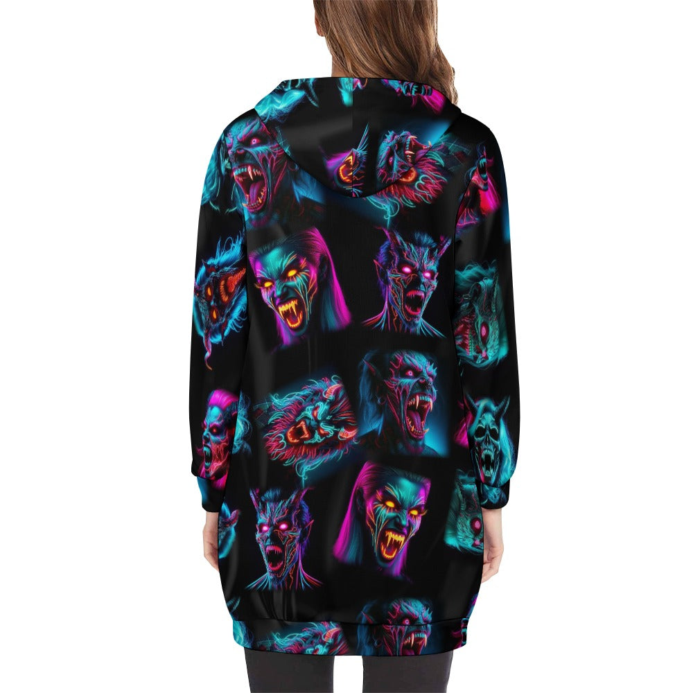 "Screaming Banshees at Halloween” Women's Long Hoodie