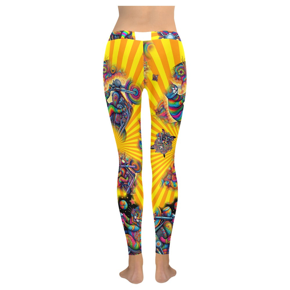 "Psychedelic Cats on Motorcycles" Low-Rise Leggings