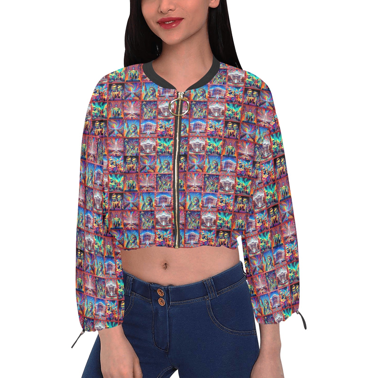 “Monumental Psychedelia” Women's Chiffon Long Sleeve Crop Top Jacket