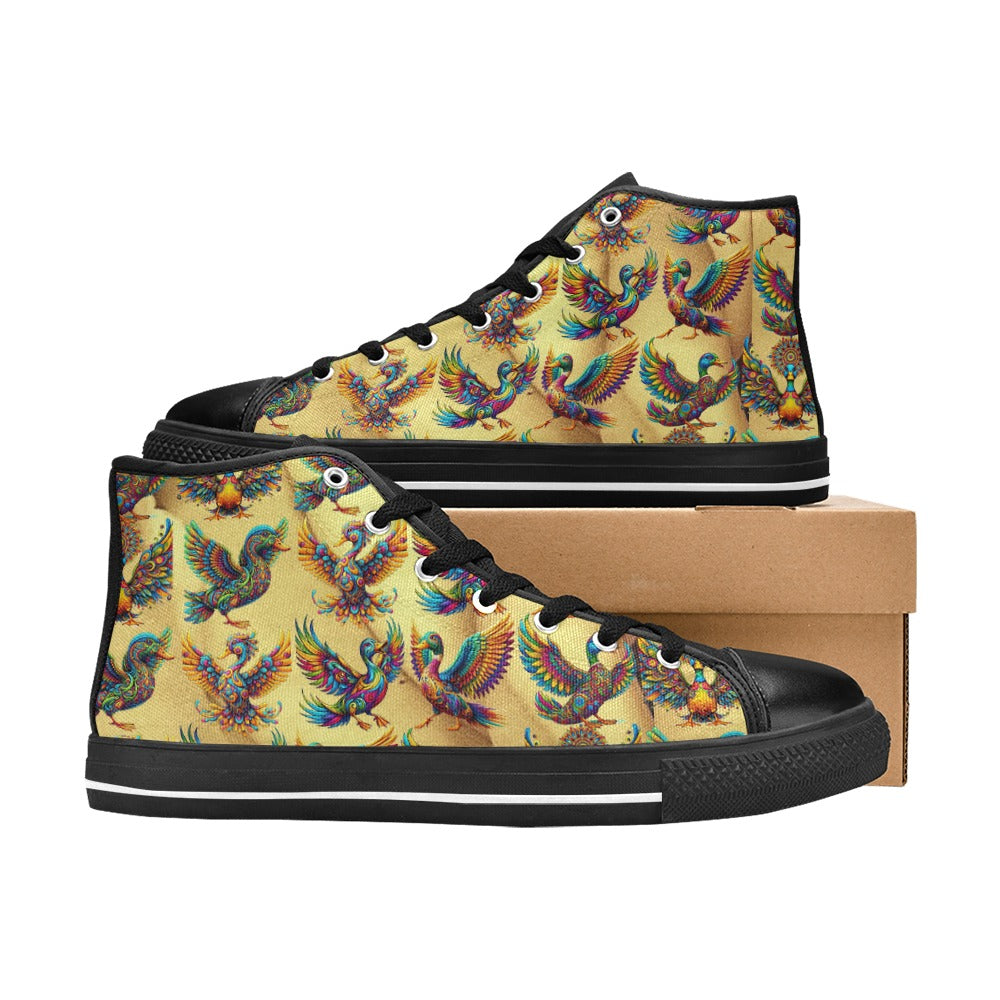 “Psychedelic Ducks on Gold” Aquila High Top Canvas Women's Shoes