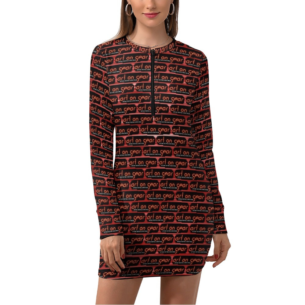 "Art On Gear" Women's Zipper Long Sleeve Hip Dress