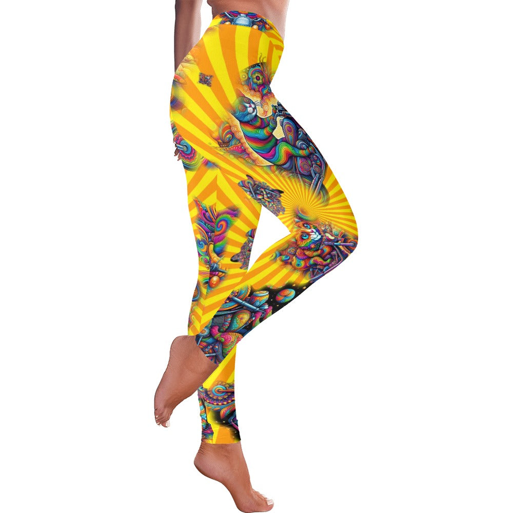 "Psychedelic Cats on Motorcycles" Low-Rise Leggings