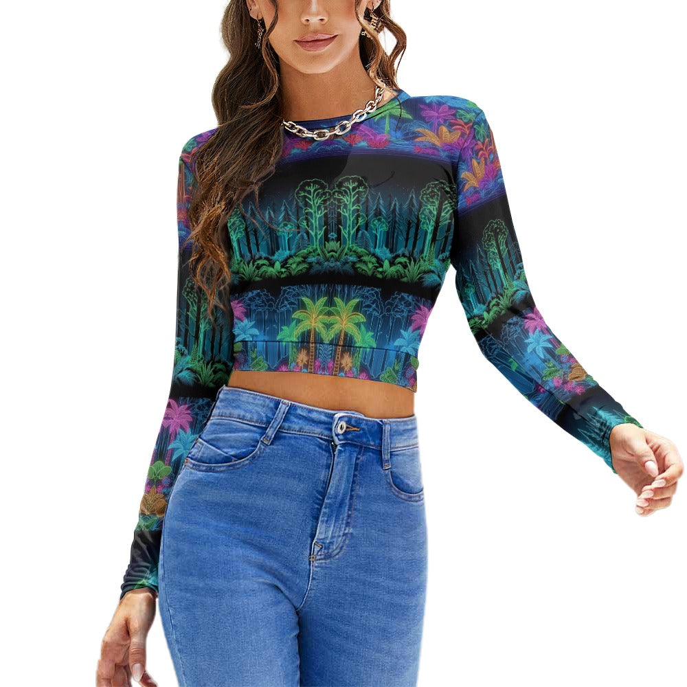 “Forest Trails 4 you” Women’s Long Sleeve Backless Crop Top