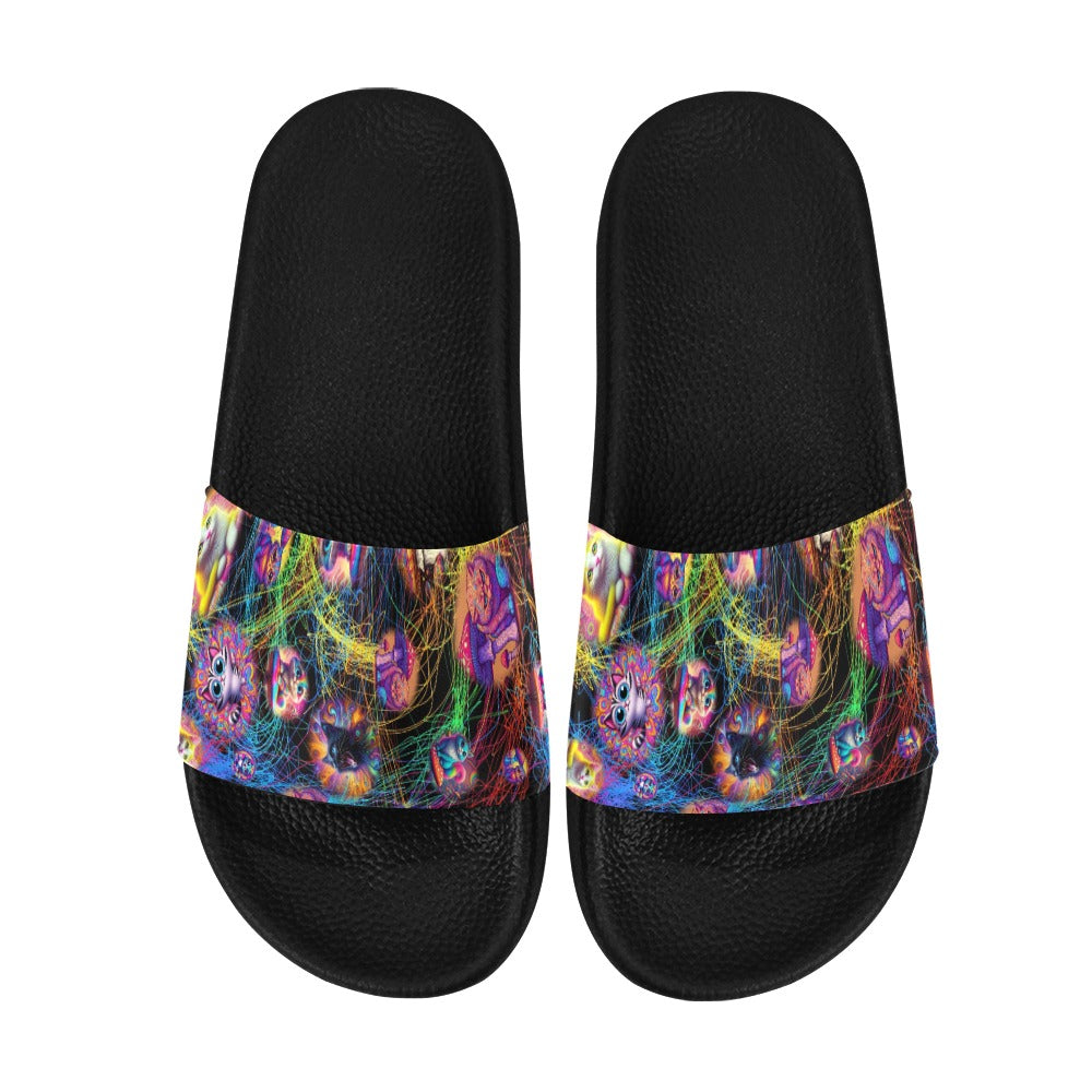 “Psychedelic Cats Study String Theory” Women's Slide Sandals