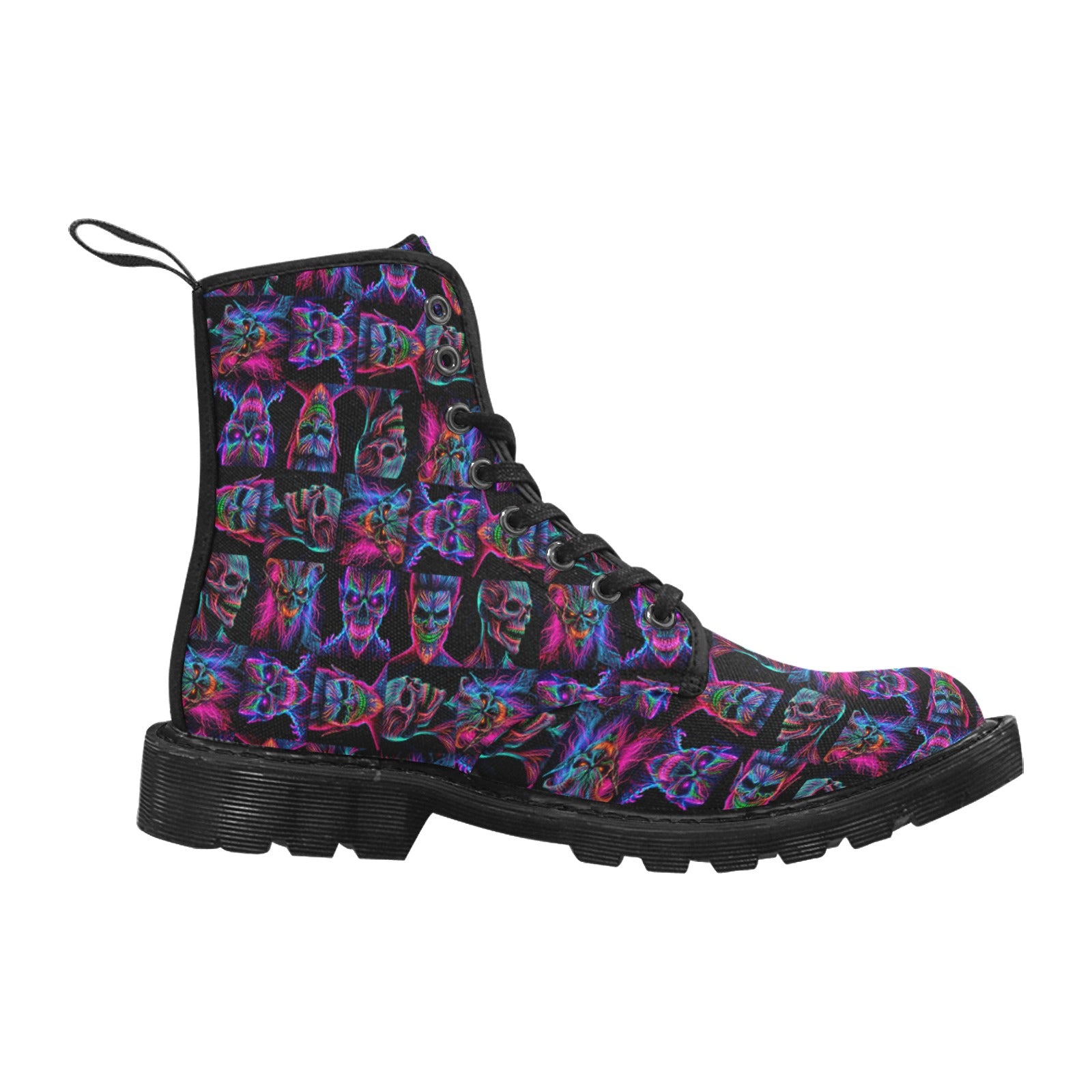 “Neon Evil Halloween Ghouls” Men’s Rave Lace Up Canvas Boots