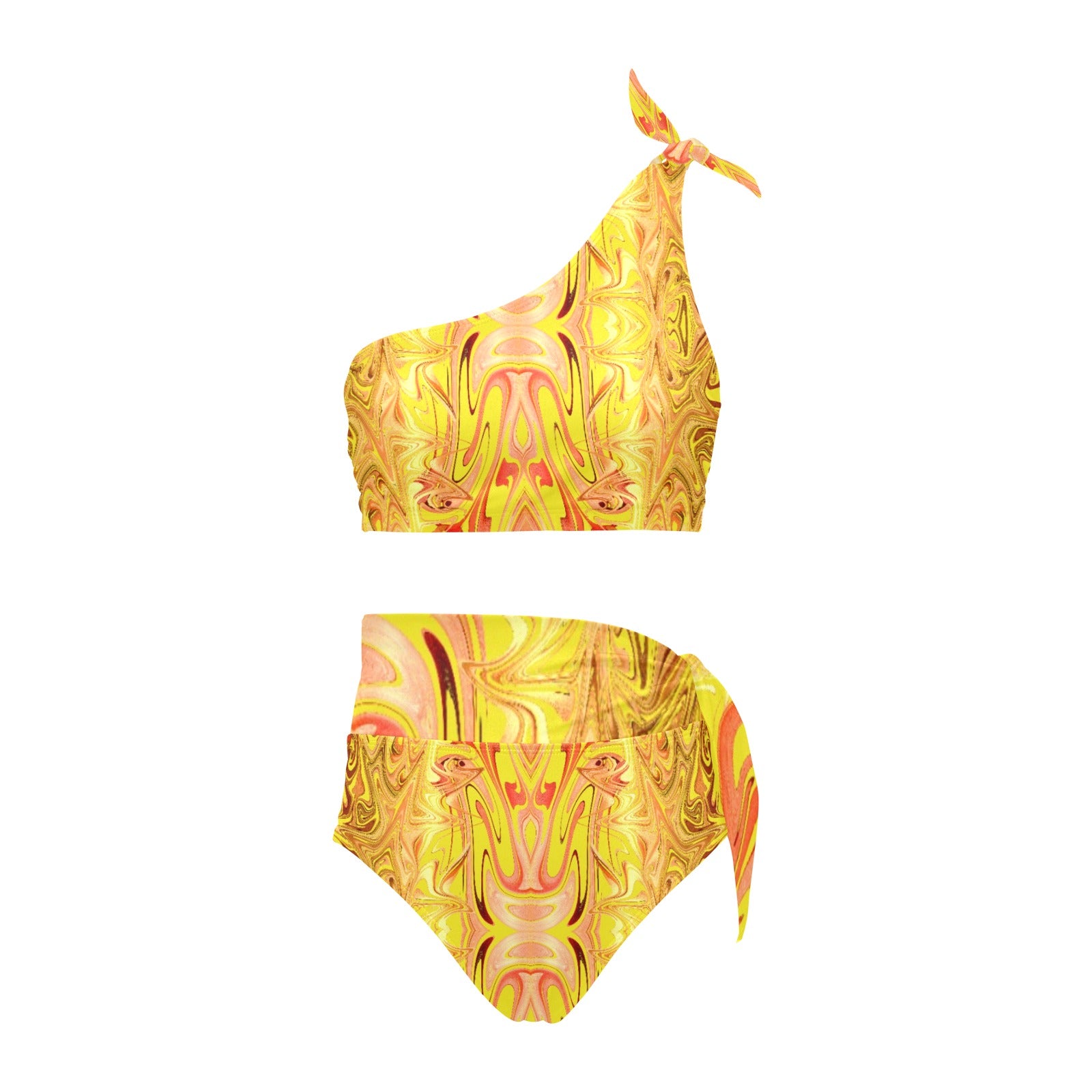 Bañador bikini de un hombro y talle alto “Fire and Gold”