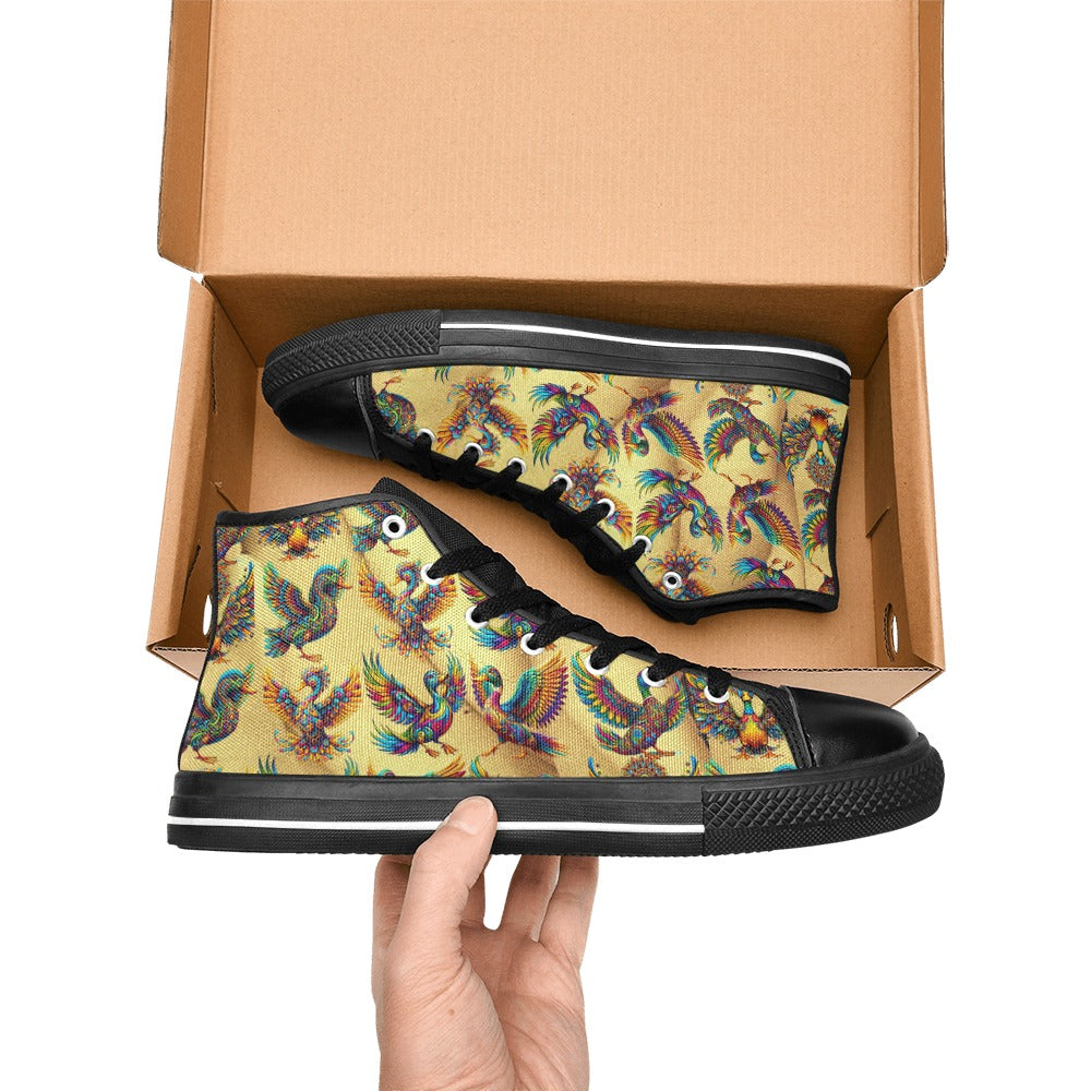 “Psychedelic Ducks on Gold” Aquila High Top Canvas Women's Shoes