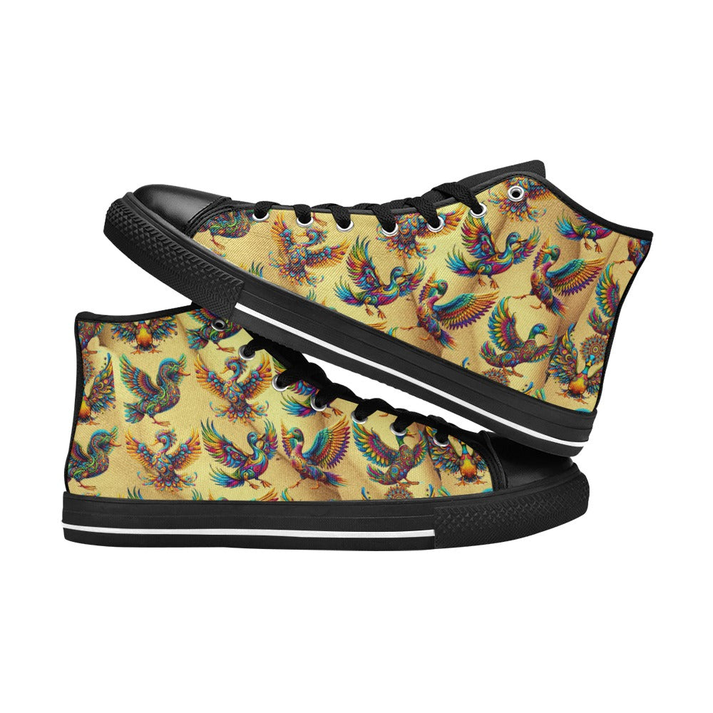 “Psychedelic Ducks on Gold” Aquila High Top Canvas Women's Shoes