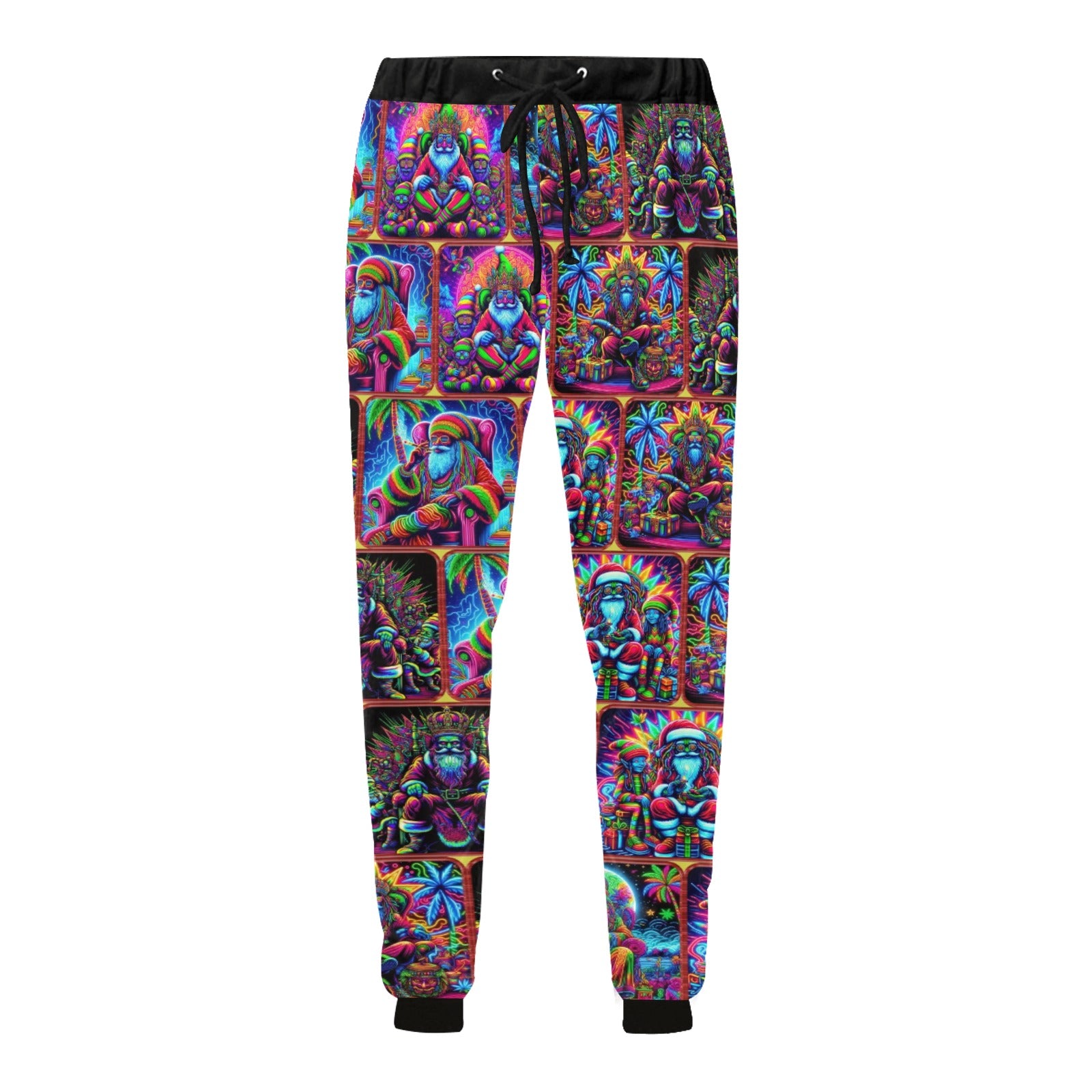 “Psychedelic Neon Toking Rasta Santa” Men’s Halloween Joggers - Sizes XS - 4XL