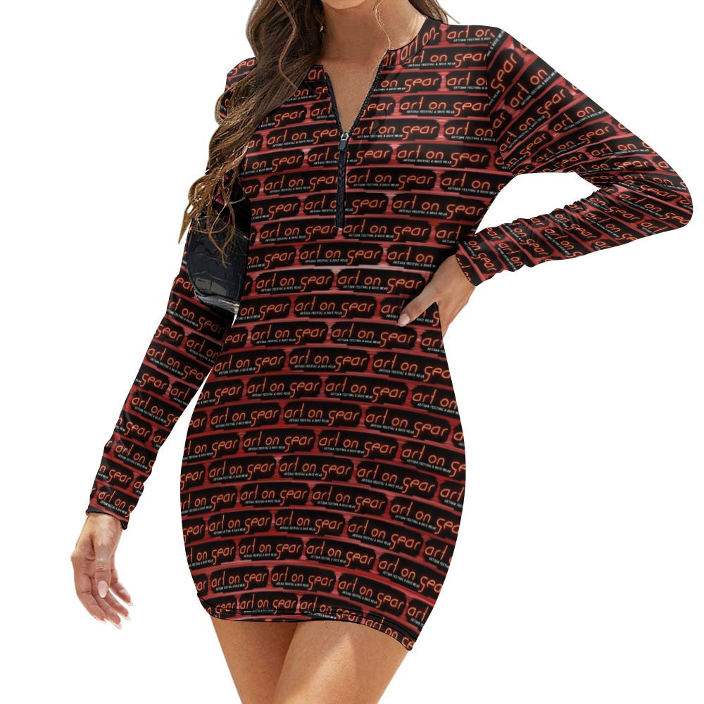 "Art On Gear" Women's Zipper Long Sleeve Hip Dress