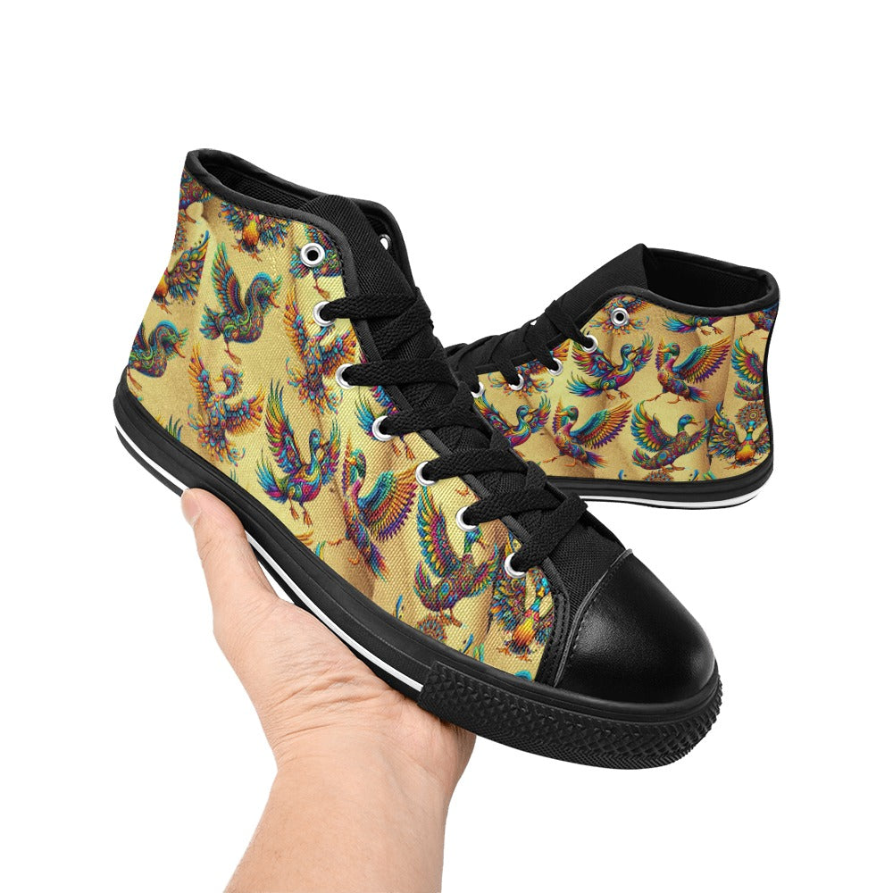 “Psychedelic Ducks on Gold” Aquila High Top Canvas Women's Shoes