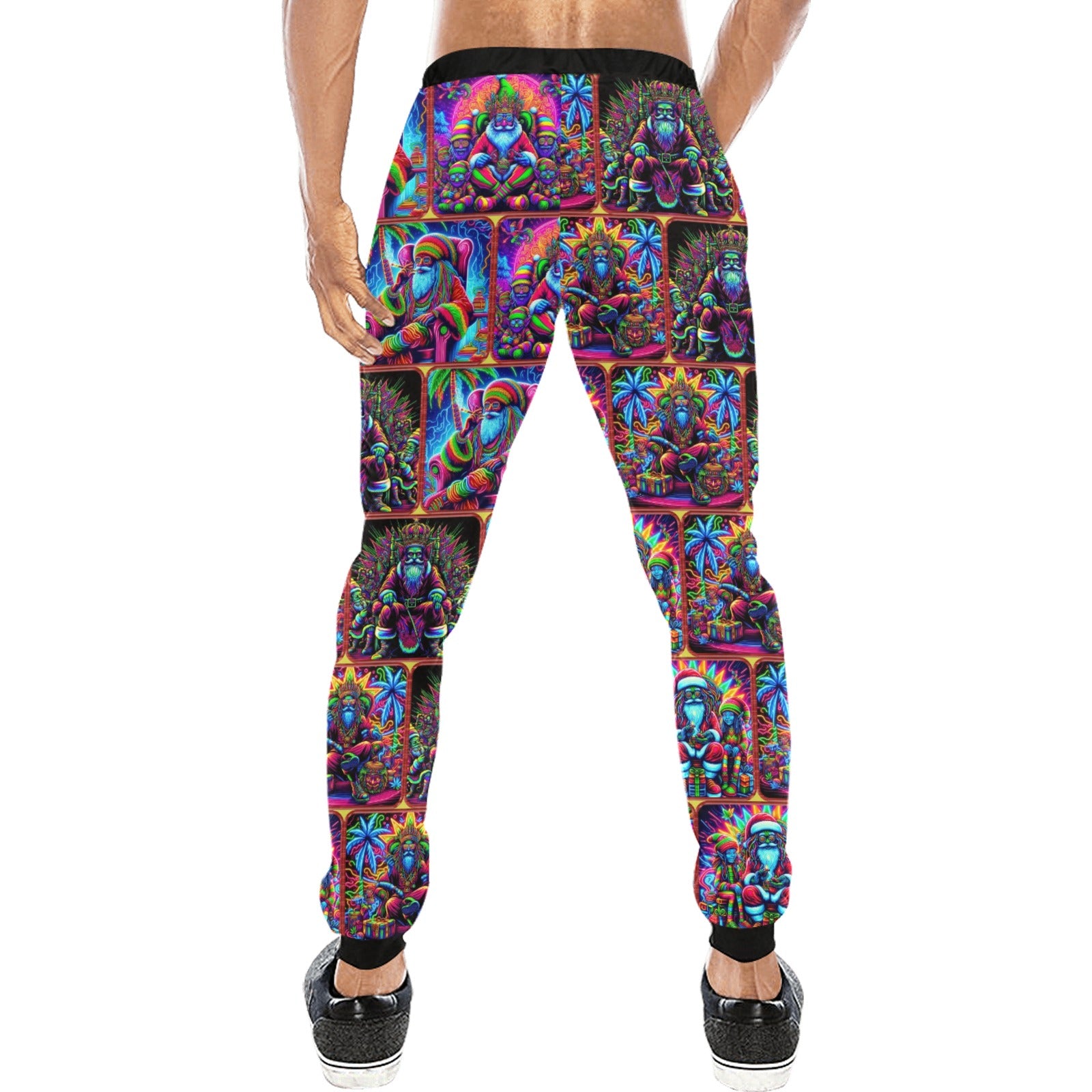 “Psychedelic Neon Toking Rasta Santa” Men’s Halloween Joggers - Sizes XS - 4XL