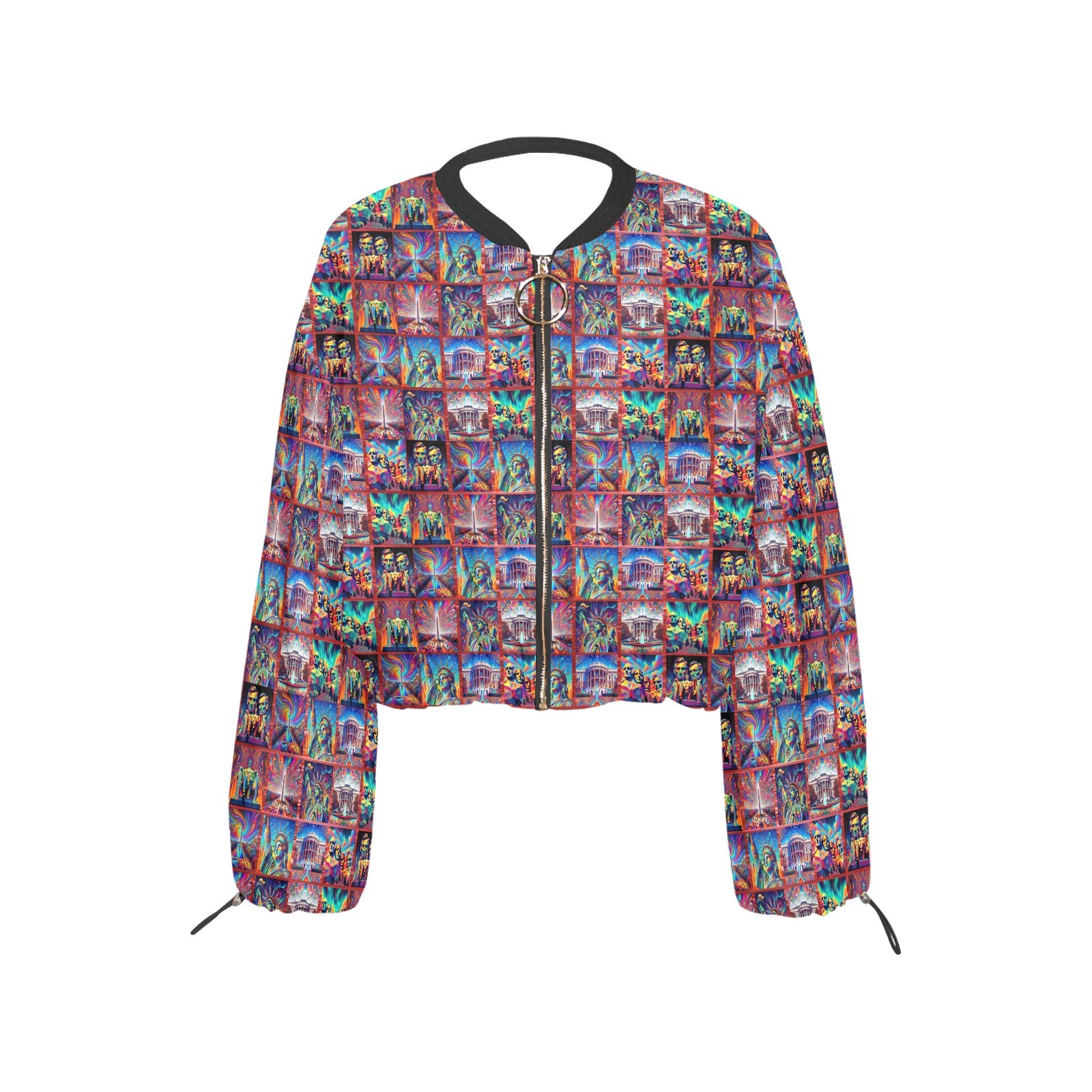 “Monumental Psychedelia” Women's Chiffon Long Sleeve Crop Top Jacket