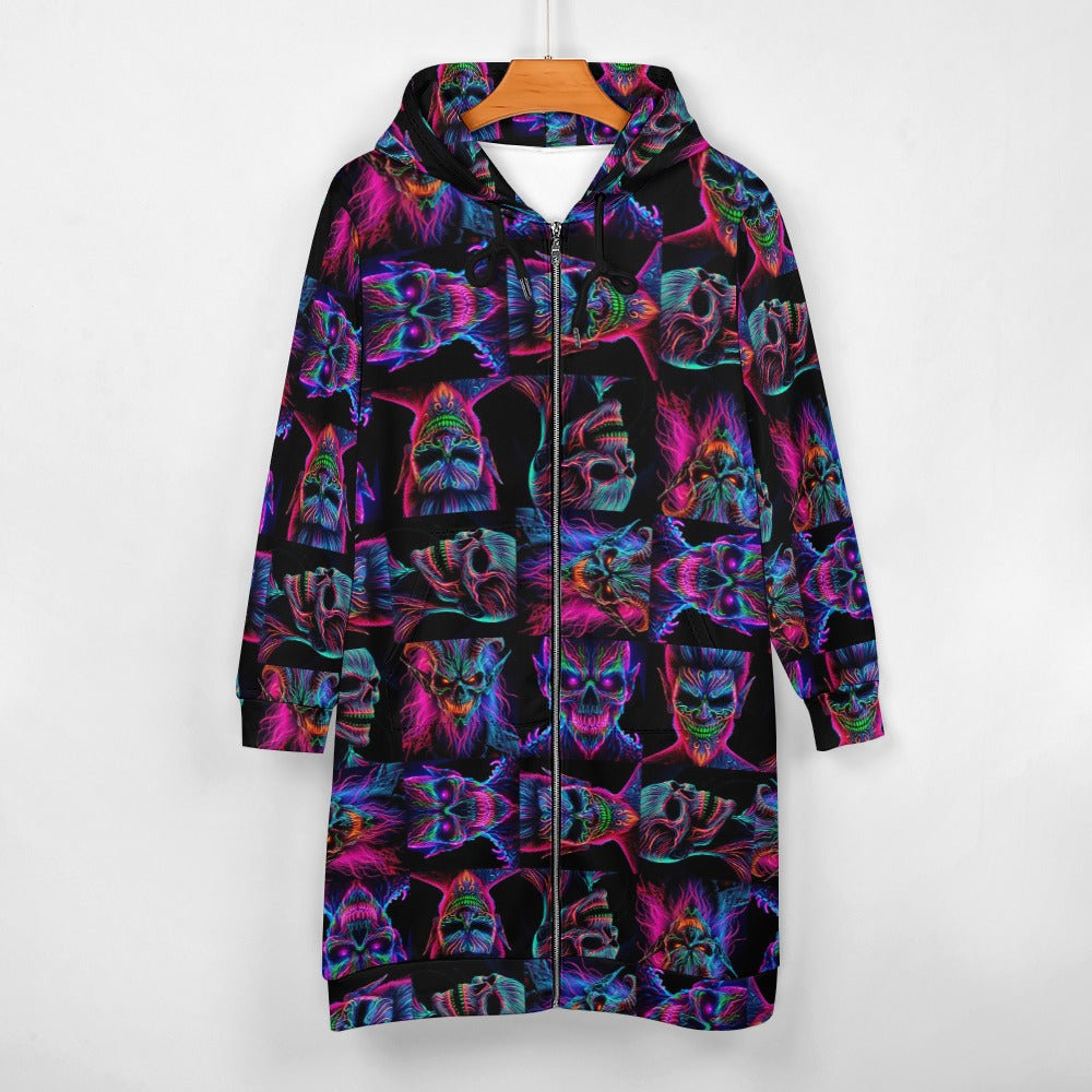 “Neon Evil Halloween Ghouls” Women's Long Hoodie - Sizes S - 5XL