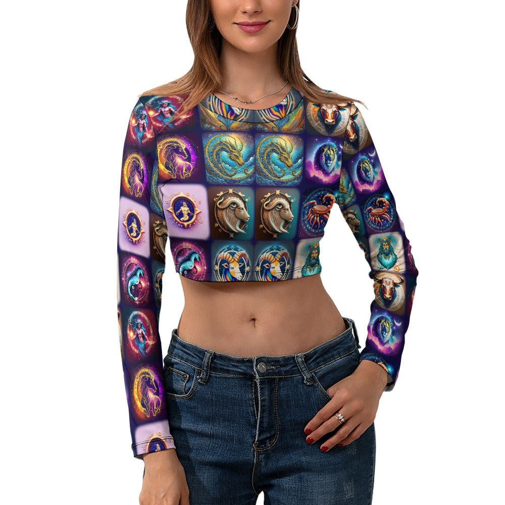 "Zodiac Aligned” Women's Long Sleeve Round Neck Crop Top