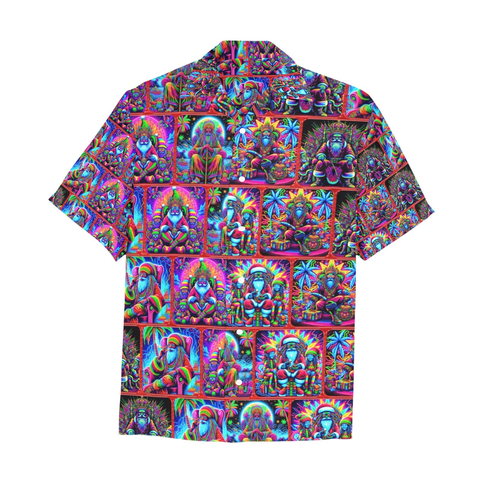 “Psychedelic Neon Toking Rasta Santa” Men’s Lounge Shirt – Sizes S- 5XL