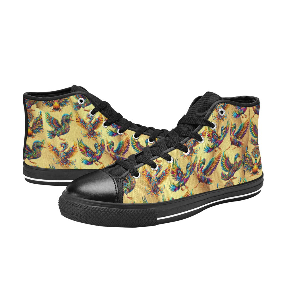 “Psychedelic Ducks on Gold” Aquila High Top Canvas Women's Shoes