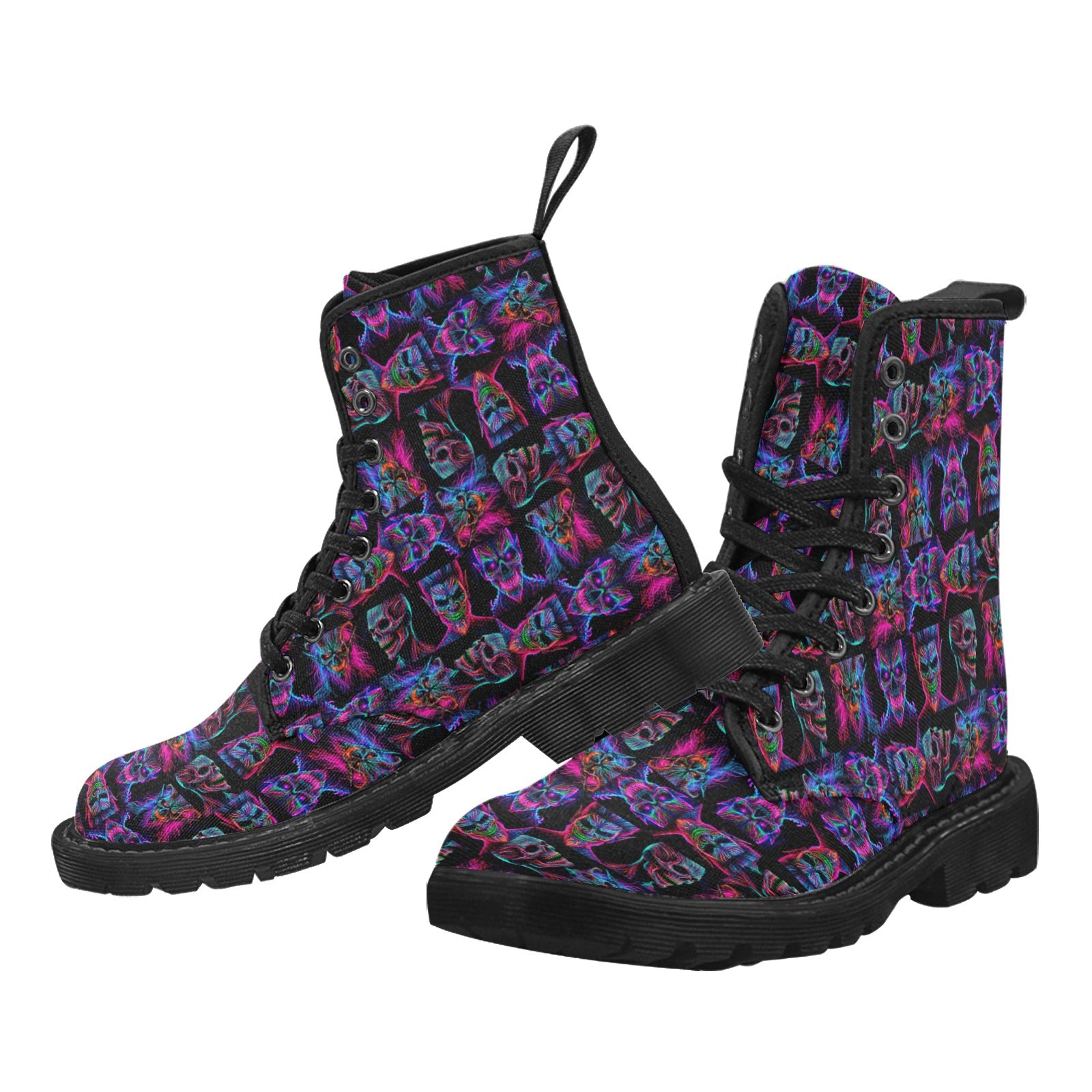 “Neon Evil Halloween Ghouls” Men’s Rave Lace Up Canvas Boots