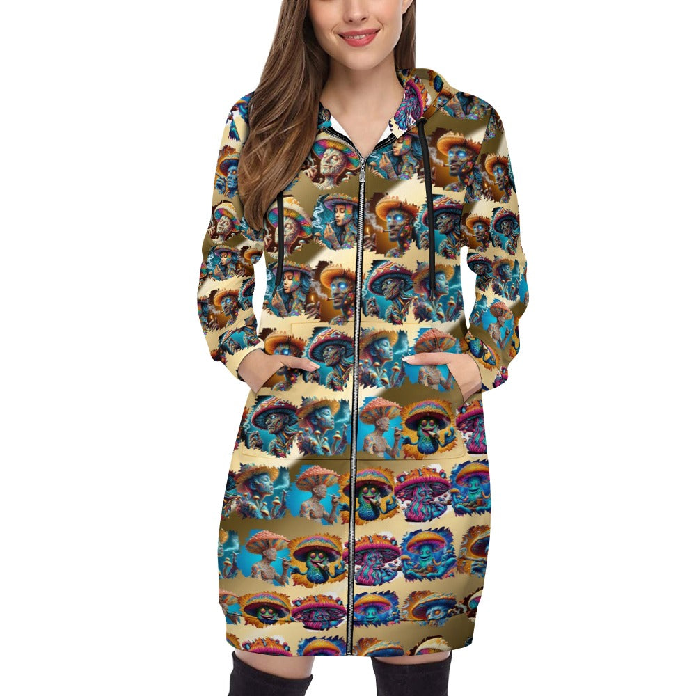 "Toking Psychedelic Mushroom People" Women's Long Hoodie