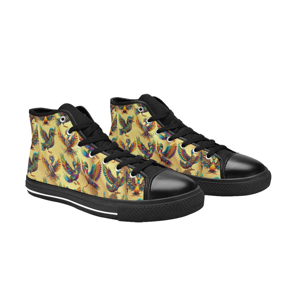 “Psychedelic Ducks on Gold” Aquila High Top Canvas Women's Shoes