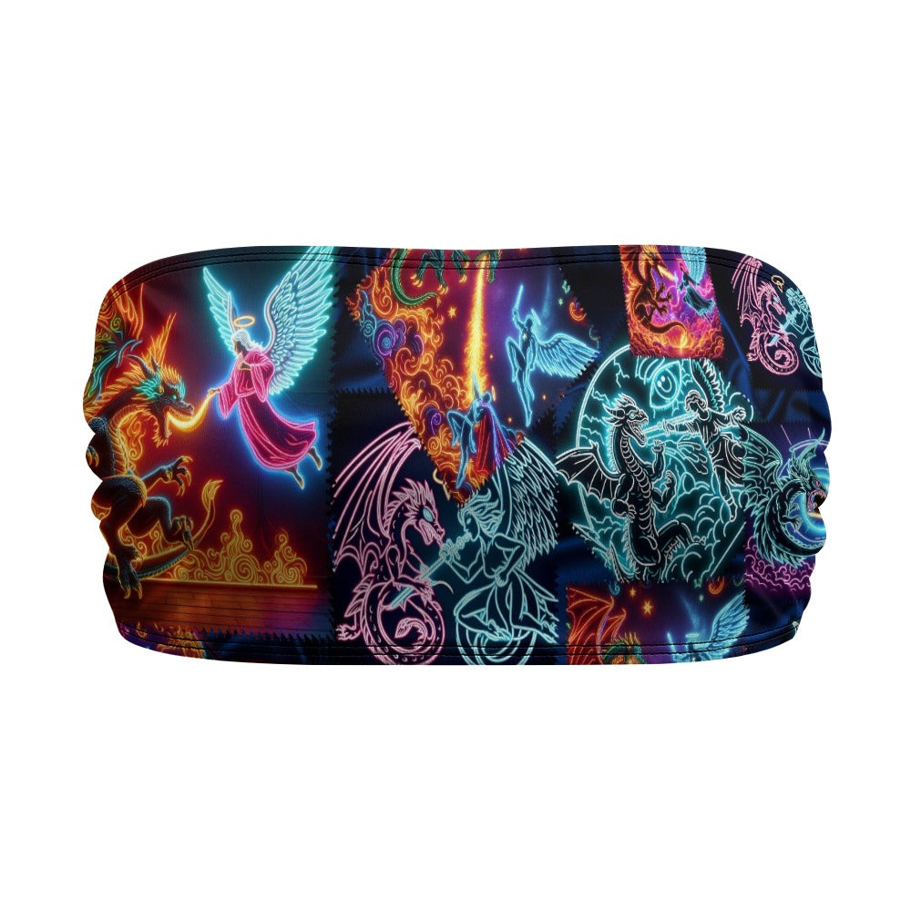 “Psychedelic Warrior Angels Fighting Dragons” Women’s Tube Wrap Crop Top