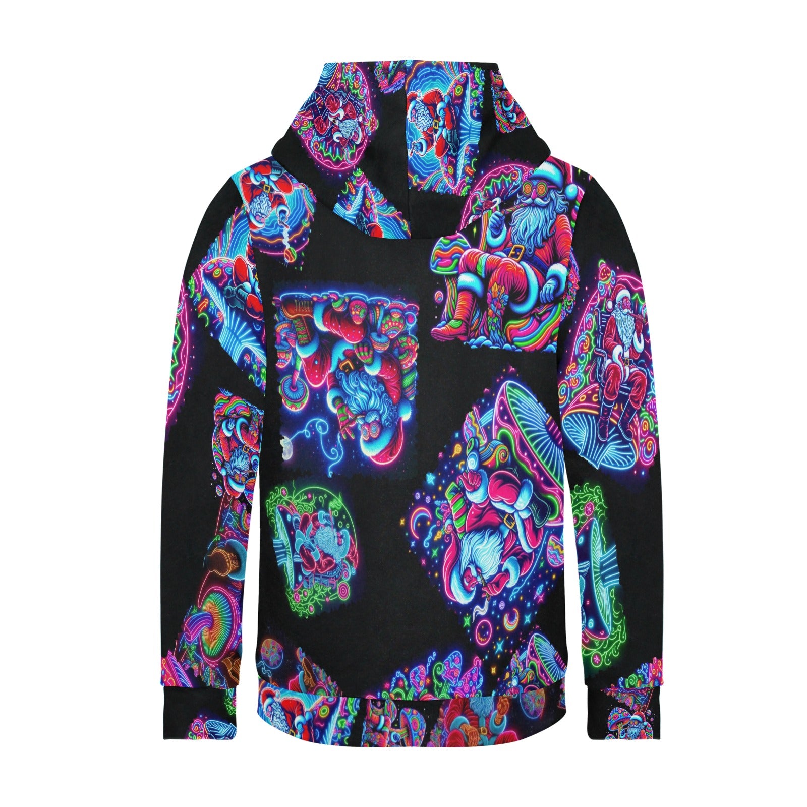 “Psychedelic Toking Santas on Mushrooms” Women’s Long Sleeve Fleece Hoodie – Sizes XS – 2XL