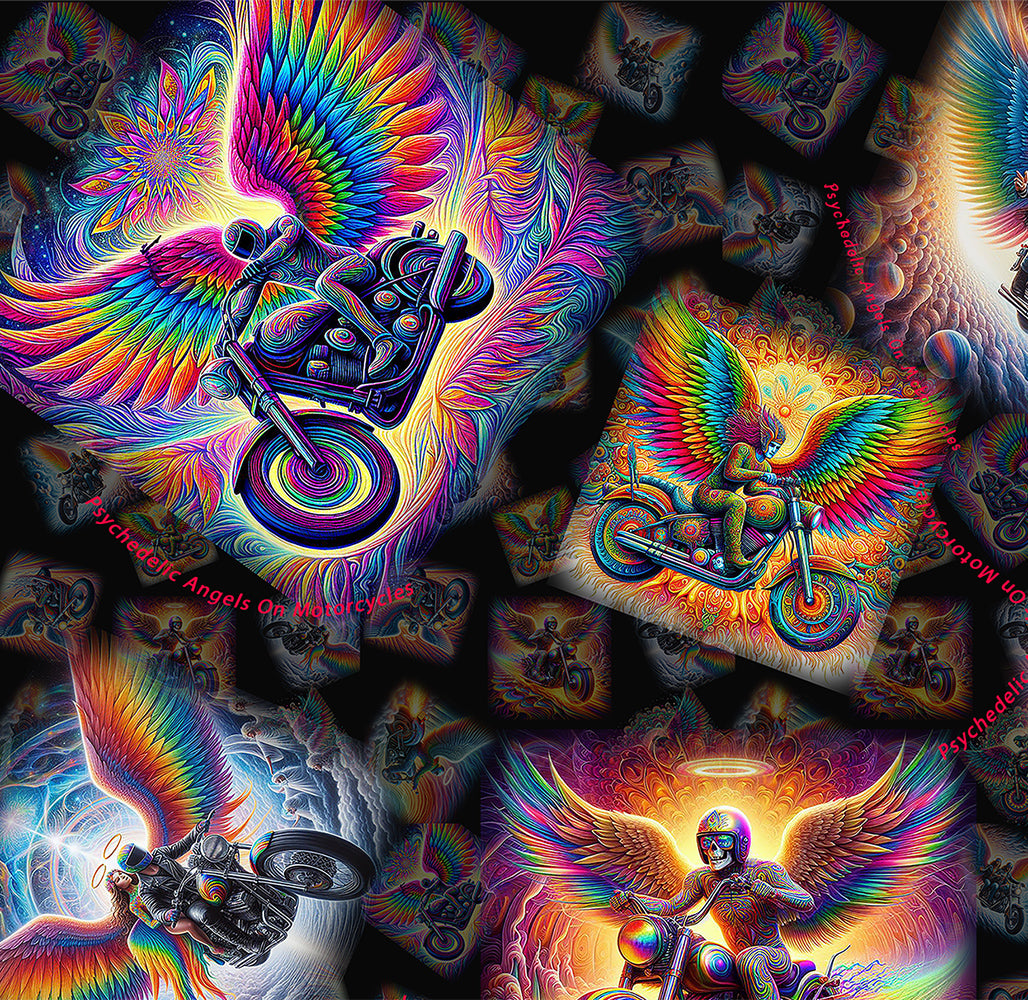“Psychedelic Angels on Motorcycles“ Men’s - Lounge Shirt and Shorts – Sizes XS – 3XL