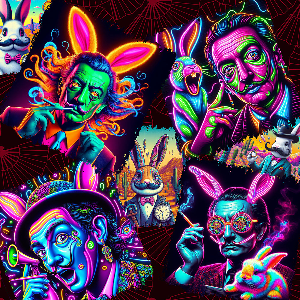 “Psychedelic Toking Salvadore Dali Rabbit Man” - Top de manga larga con orejas de conejo