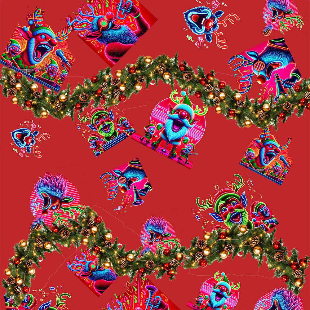“Psychedelic Christmas Rudolf Singing on Red” Pet Dog Round Neck Shirt – Sizes XS – 2XL