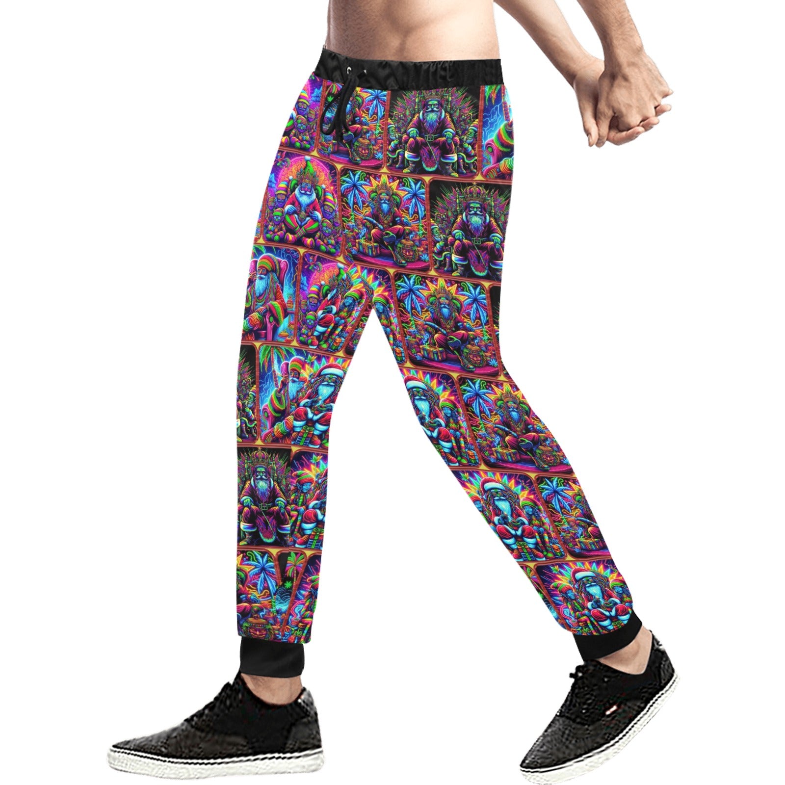 “Psychedelic Neon Toking Rasta Santa” Men’s Halloween Joggers - Sizes XS - 4XL