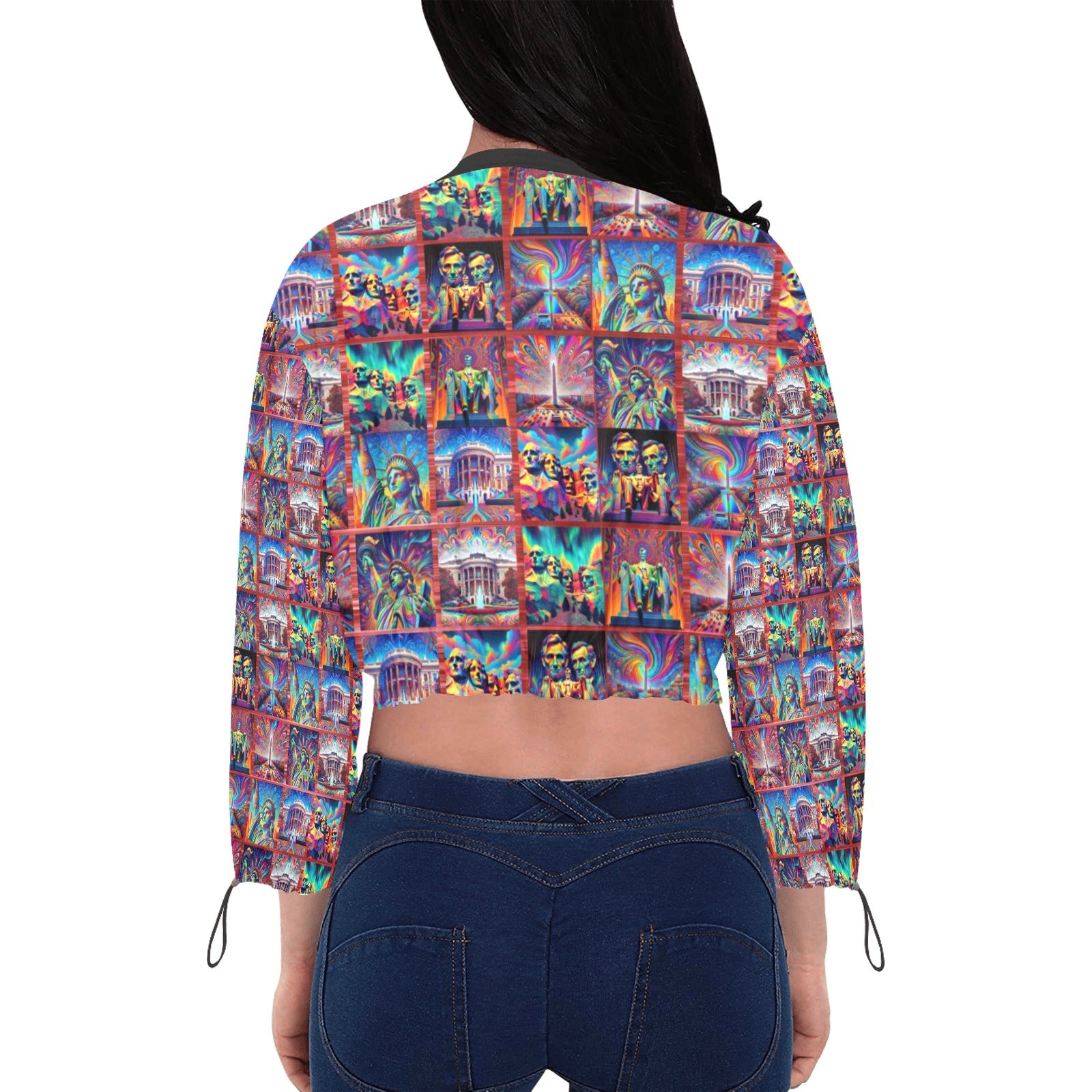 “Monumental Psychedelia” Women's Chiffon Long Sleeve Crop Top Jacket