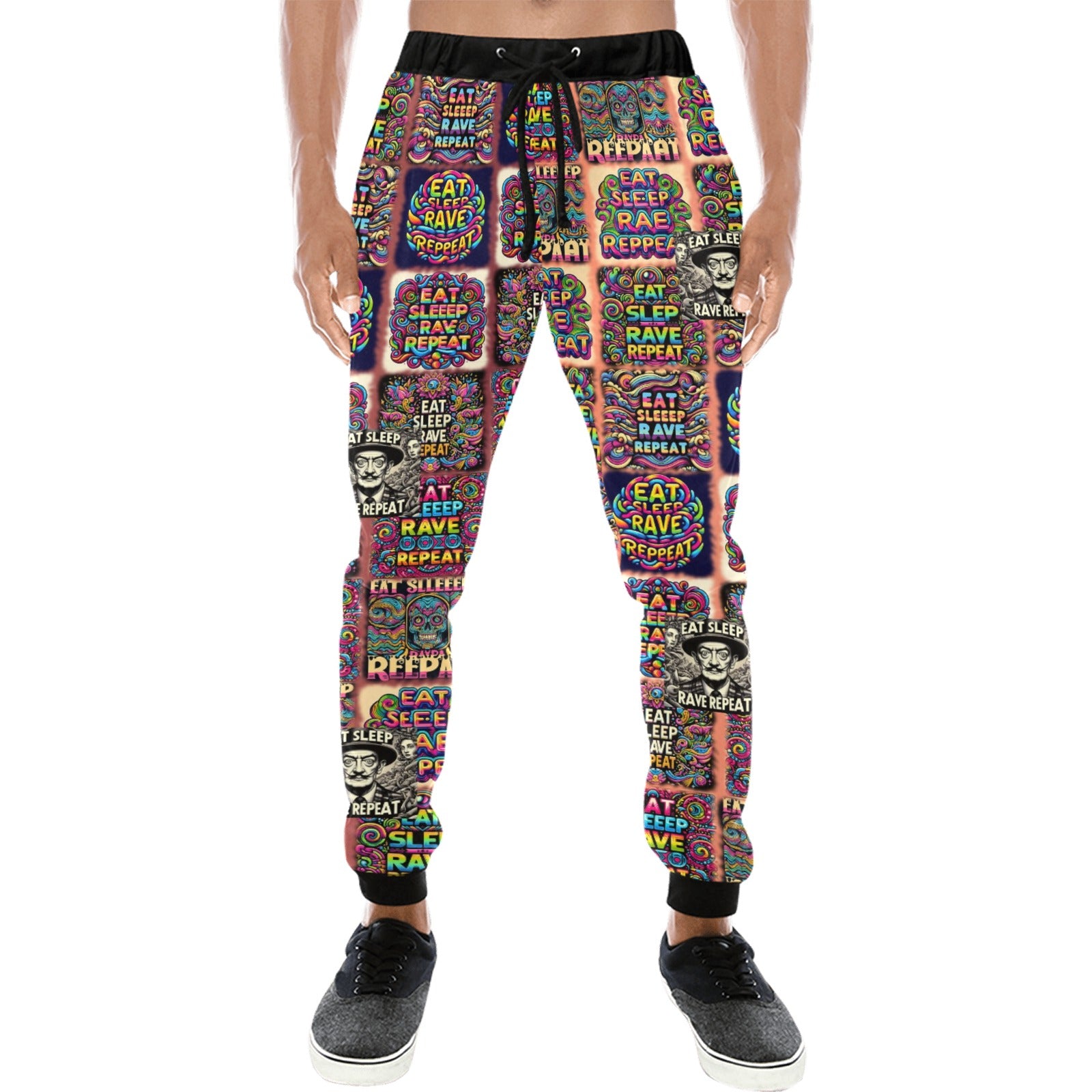 “Eat, Sleep, Rave, Repeat -Featuring Salvadore Dali” Men’s Joggers - Sizes XS - 4XL