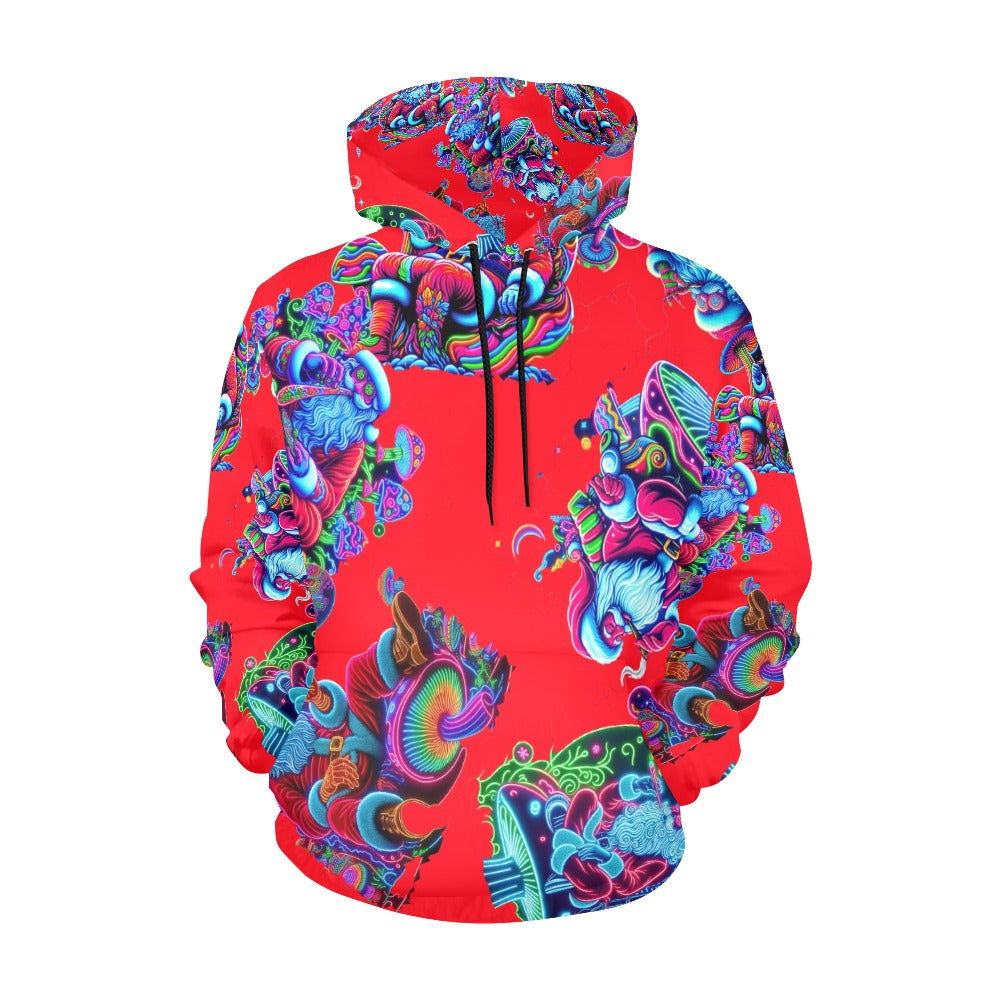 “Psychedelic Toking Santas Sitting on Mushrooms in Red” Men’s Hoodie – Sizes S- 4XL