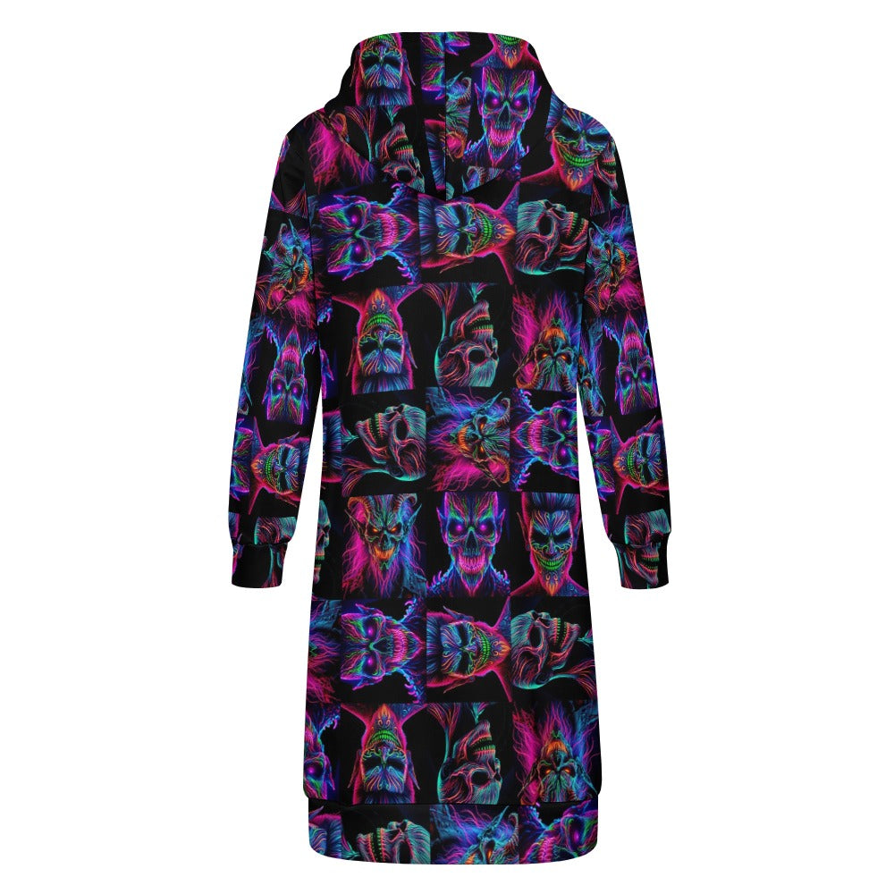 “Neon Evil Halloween Ghouls” Women's Long Hoodie - Sizes S - 5XL