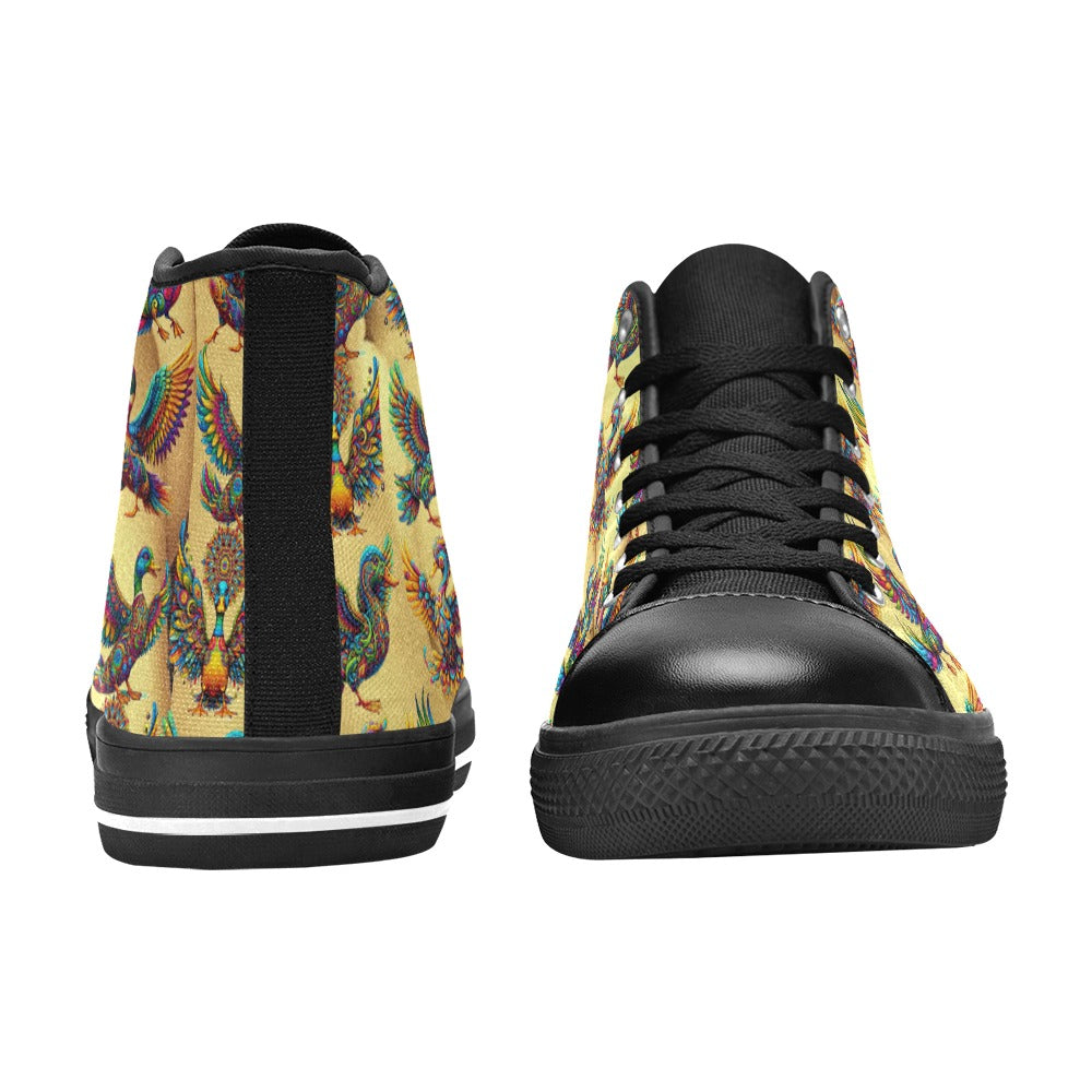 “Psychedelic Ducks on Gold” Aquila High Top Canvas Women's Shoes