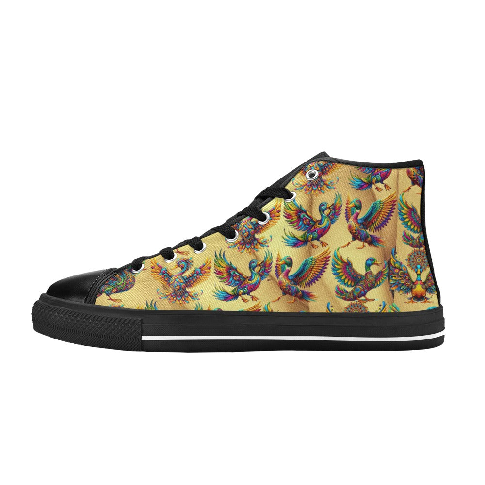 “Psychedelic Ducks on Gold” Aquila High Top Canvas Women's Shoes