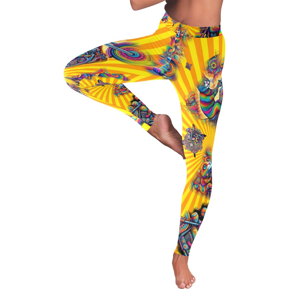 "Psychedelic Cats on Motorcycles" Low-Rise Leggings