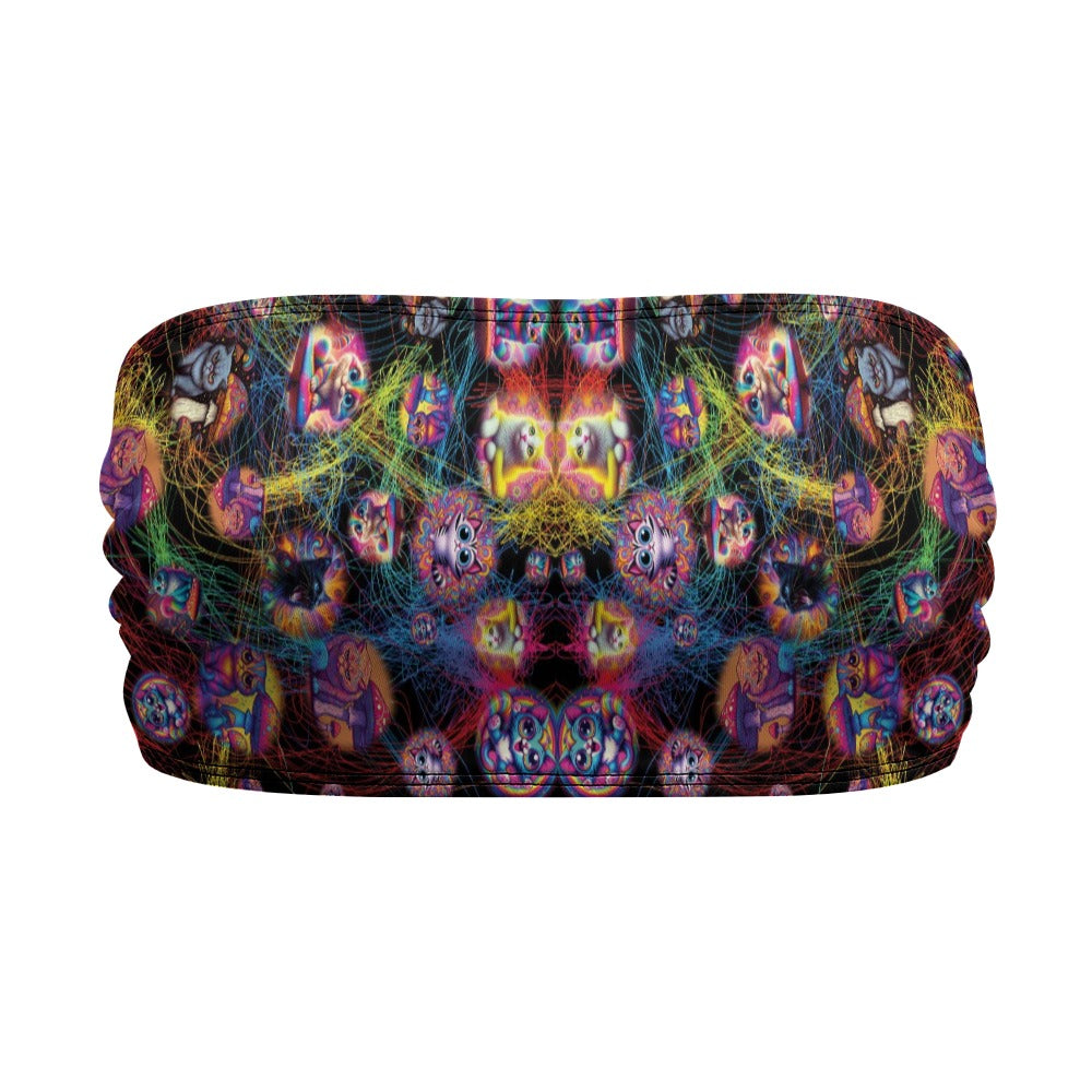 "Psychedelic Cats on Motorcycles" Women’s Tube Wrap Crop Top