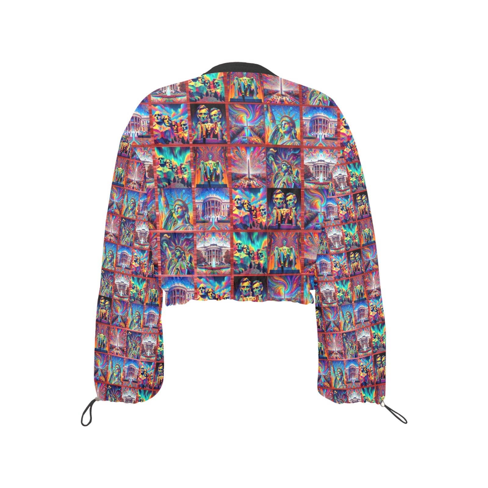 “Monumental Psychedelia” Women's Chiffon Long Sleeve Crop Top Jacket