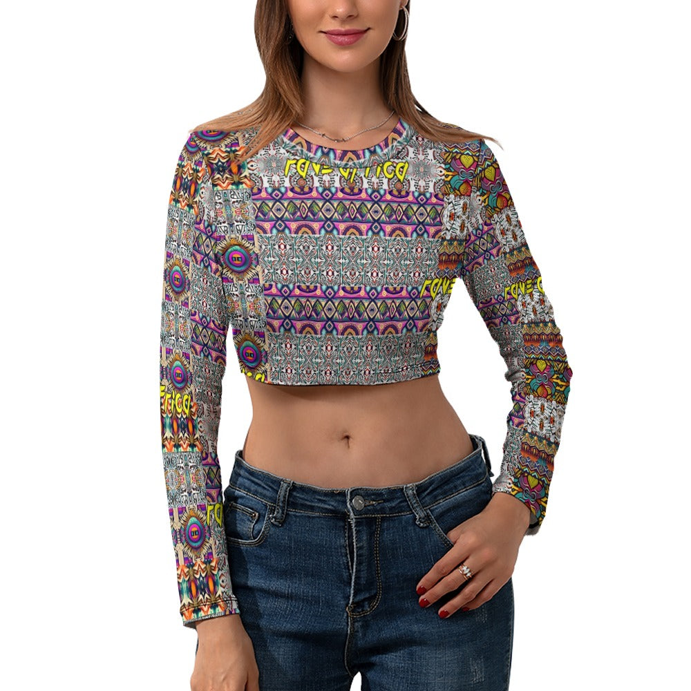 “Rave Africa” Women's Long Sleeve Round Neck Crop Top