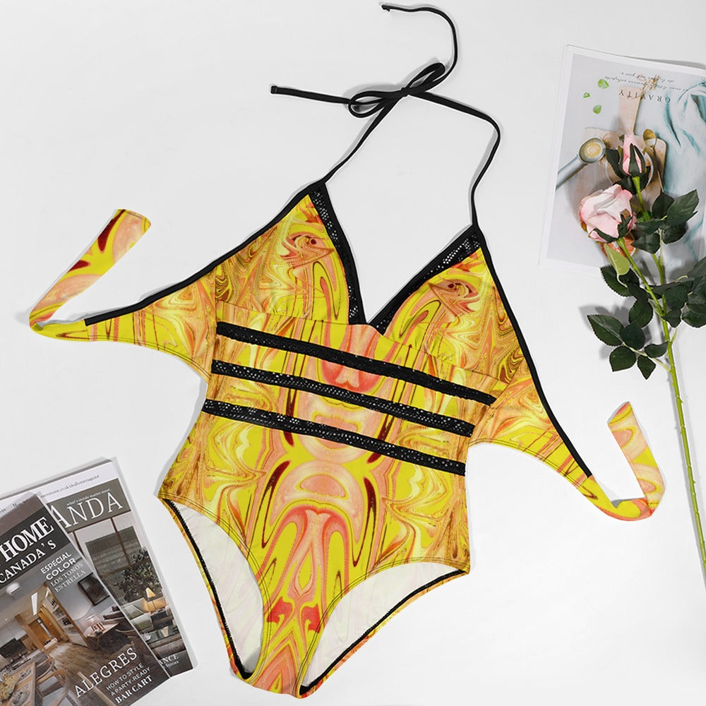 "Fire and Gold" One Piece Women's Swimsuit Plus Size