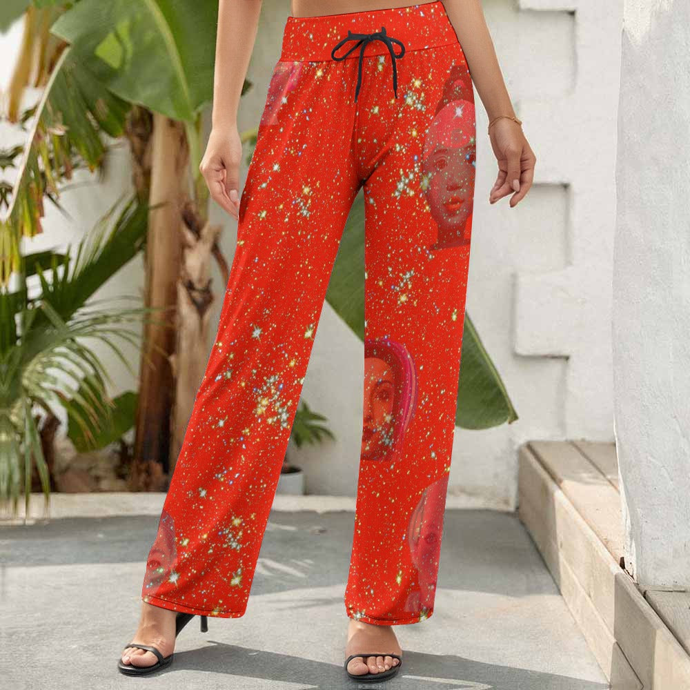 "Girls from Quintuplet Galaxy Cluster See Red" Women's Wide Leg Pants