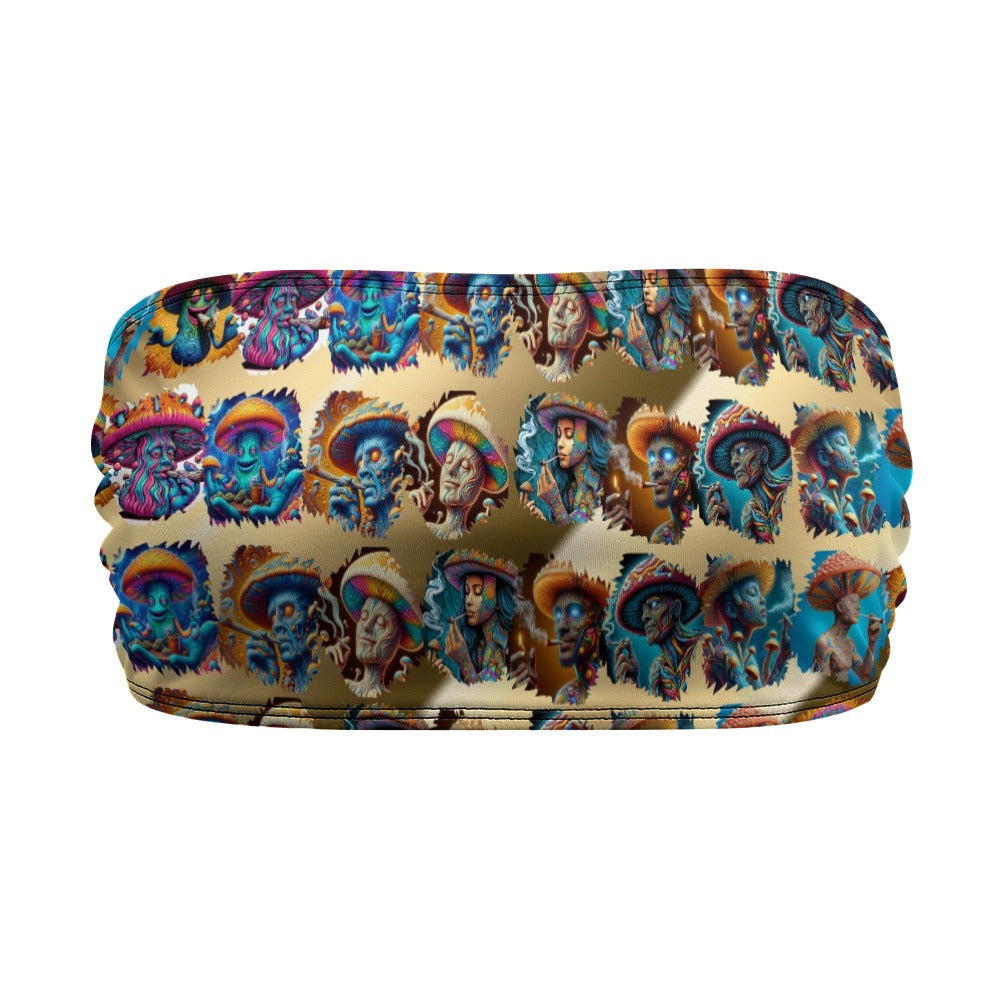 “Toking Psychedelic Mushroom People” Women’s Tube Wrap Crop Top