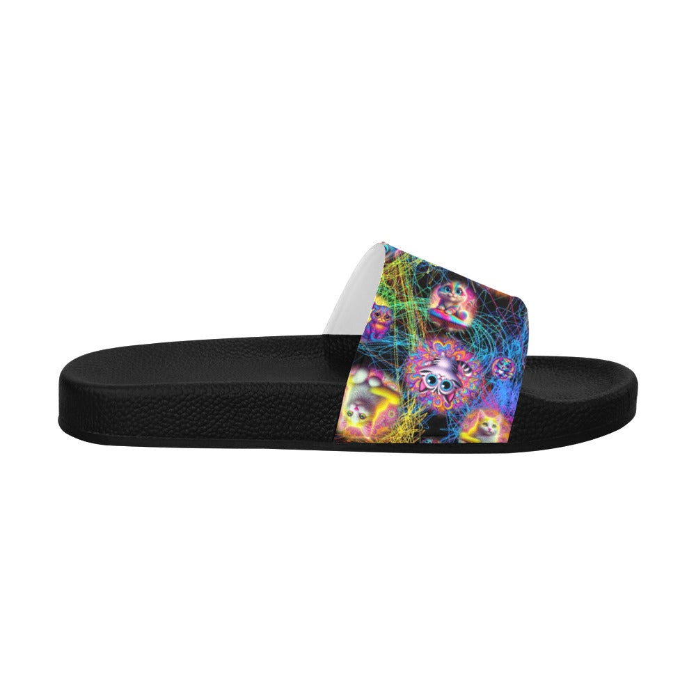 “Psychedelic Cats Study String Theory” Women's Slide Sandals