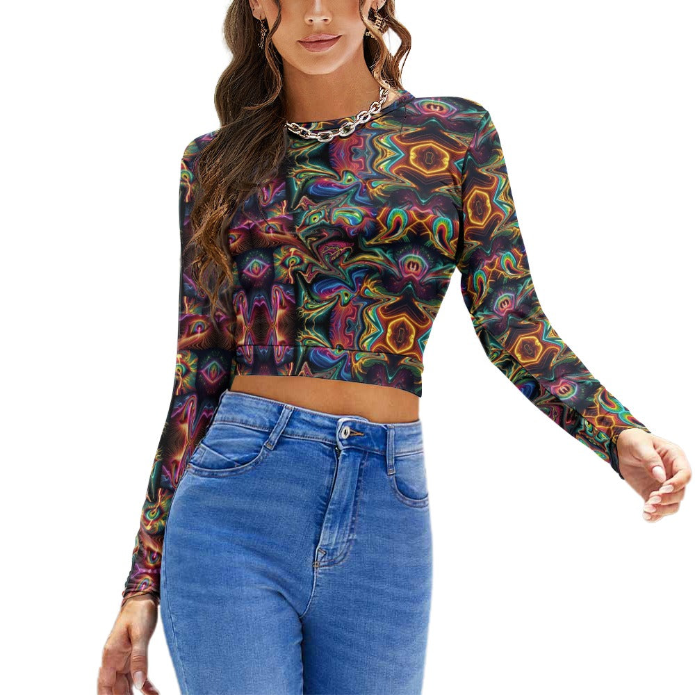 “Neon Mixture” Women’s Long Sleeve Backless Crop Top